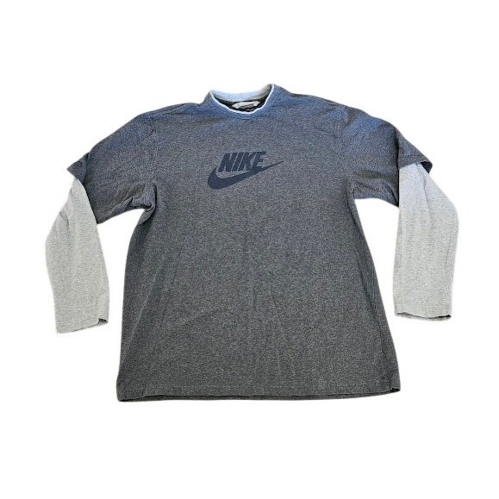 Nike Vintage Swoosh Men Large T-Shirt Gray Y2K 90s Faux Long Sleeve Layered